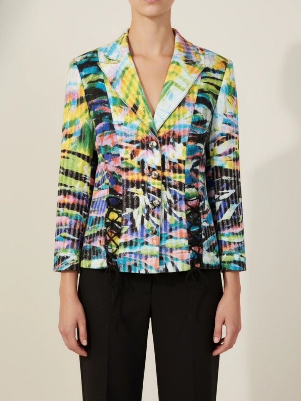 Alberto Makali Womens Colorful Lace Up Detail Short Jacket Sz 6 Vintage Light
